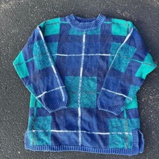 Vintage Jones New York Sport Knit Sweater Blue and Green Women's Large