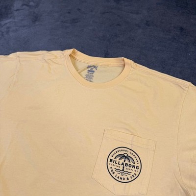 Billabong Premium Pocket T Shirt Mens Medium Yellow Graphic Short Sleeve