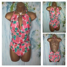 LADIES GEORGE SWIMSUIT SIZE 14, Tropical Pineapple Print Halter Swim Costume