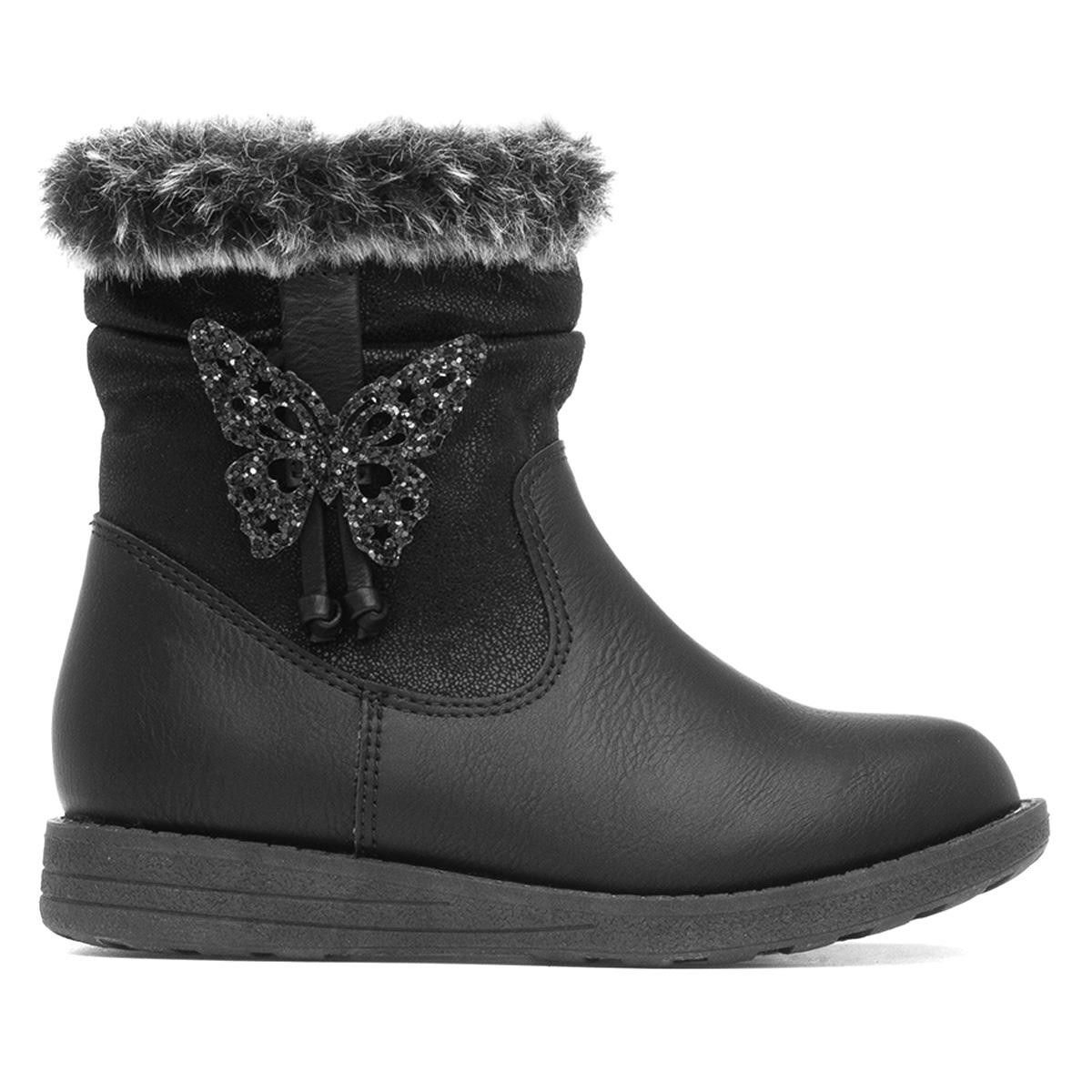 Walkright Girls Boots Black Kids Ankle Zip Up Butterfly Faux Fur Lorna SIZE