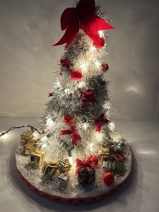 Vintage Silver Tabletop Handmade Christmas Tree Lit MCM 15”