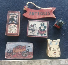 Hand Painted Wooden Primitive Country Folk Art shelf sitters cows coffee antique