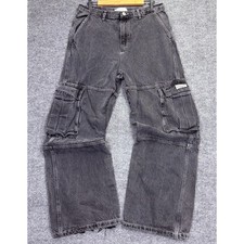 PacSun Extreme Baggy Cargo Jeans Washed Black Denim 34x32 Streetwear Wide Leg