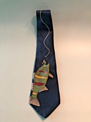 Vintage Vicky Davis New York Getting Hooked Fishing Tie-Navy, Silk