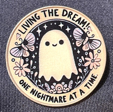 NWOT White Ghost Brooch Lapel Pin Halloween One Nightmare At A Time Living Dream