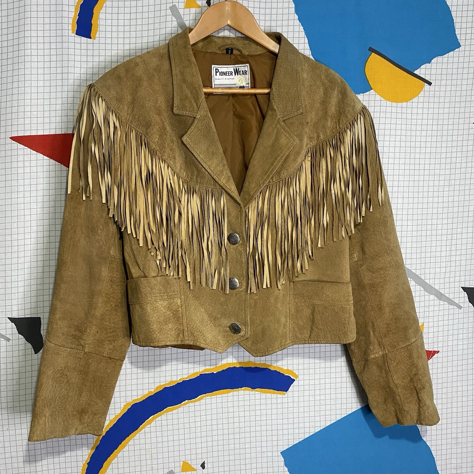 Vintage Pioneer Wear Leather Jacket Fringe 14 Western Boho Suede Cropped 80s 90s
