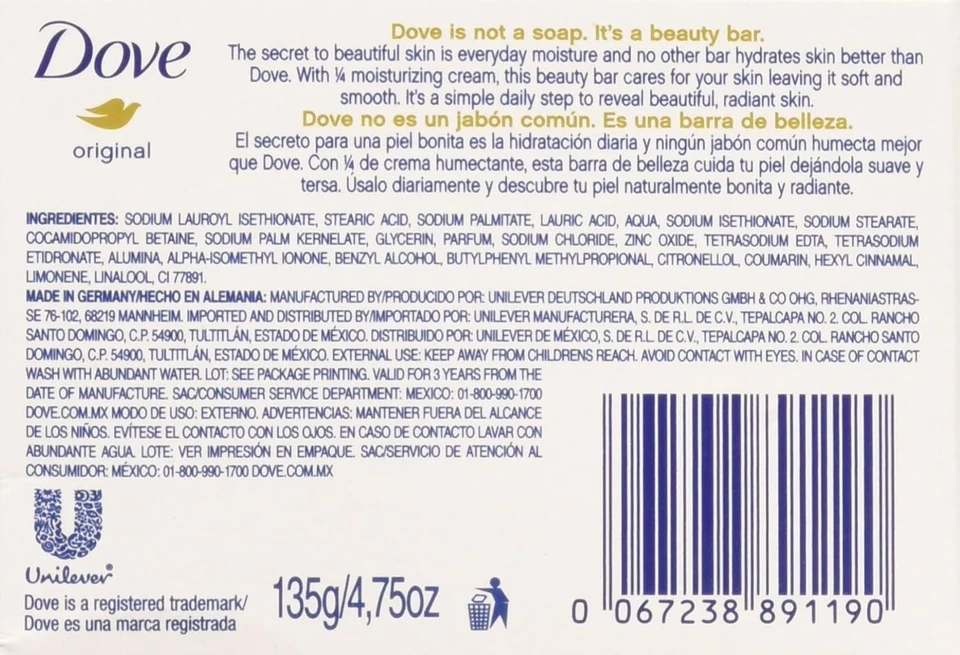 Barra de jabón de belleza grande Dove Original 4,75 oz/135 g, paquete de 12 Foto 3 de 4