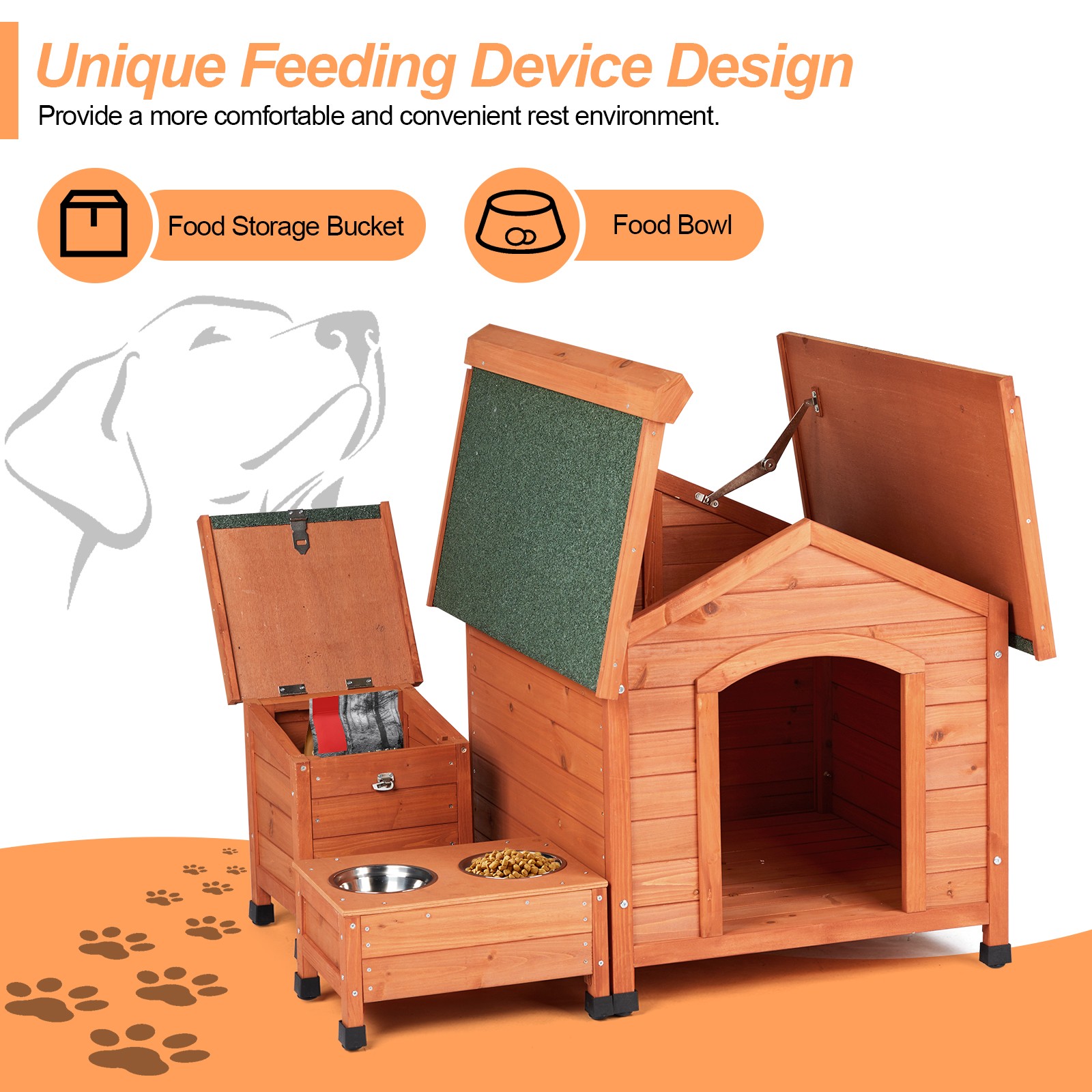 Outdoor Wooden Dog House with Weatherproof Asphalt Roof for Outdoor & Indoor