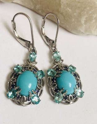Schöne Türkis 925 Sterling China Ohrringe, schöne Farbe & blaue Strasssteine