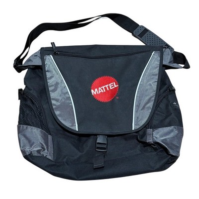 LEED'S Black 16'' Messenger Bag Mattel Logo Laptop Shoulder Water Bottle Pocket