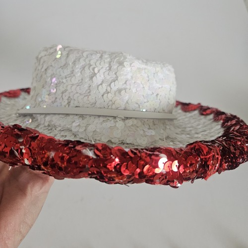 Western Cowgirl Wool Felted Hat Red White Sequin Leather Tie Costume Youth 6"x7" - Picture 7 of 16