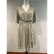 SHEIN Sage Green Chevron fake Wrap short sleeves Mini Dress
