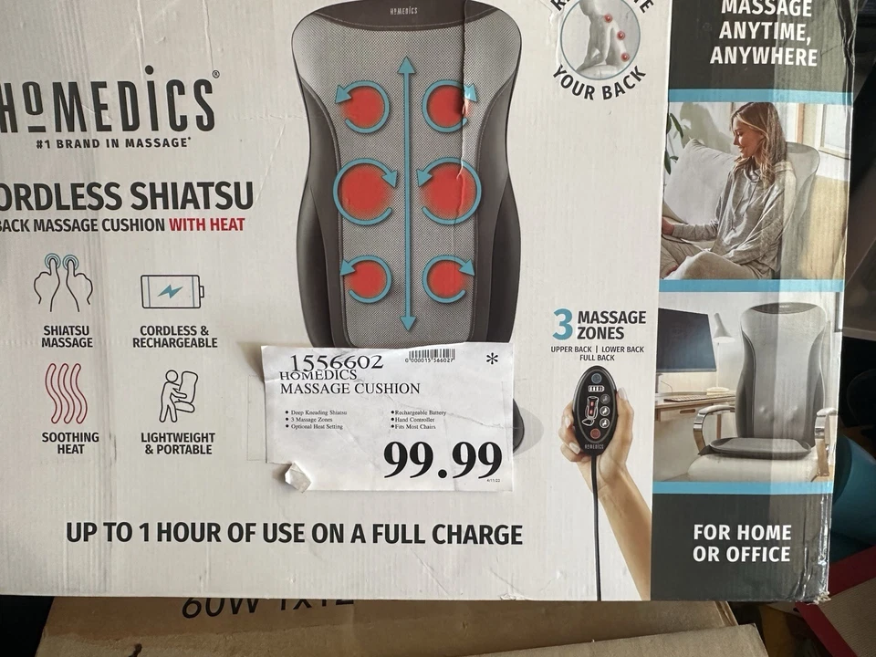 Беспроводная массажная подушка шиацу с подогревом глубоких тканей HoMedics с 3 зонами массажа - Изображение 3 из 4