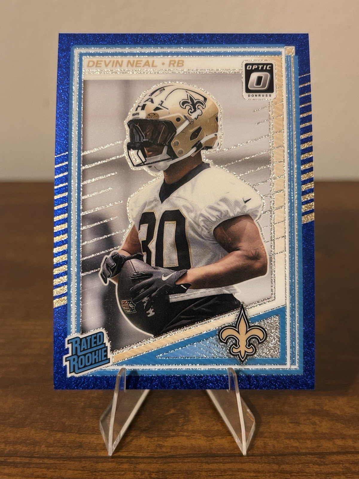 2025 Panini Donruss Optic - Rated Rookie Devin Neal #282 Blue Glitter Prizm (RC)