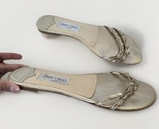 JIMMY CHOO DISTRESSED GOLD FLAT LEATHER STRAPPY KNOT FLAT SLIDE SANDALS SHOES
