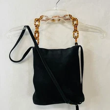 Madewell Slim Brooklyn Black Suede Crossbody Bag Tortoise Chain Strap Purse