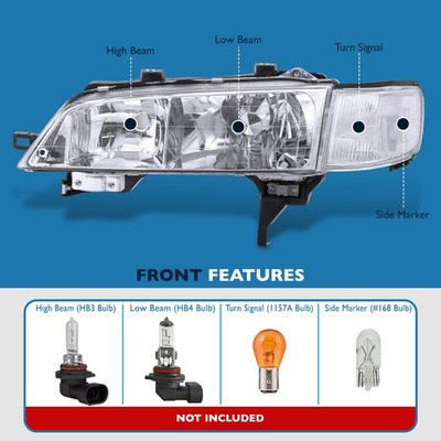 For 94-97 Honda Accord CD JDM Chrome Headlights + Clear Corner