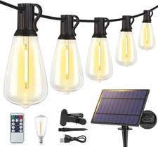 48FT Solar String Lights Outdoor with Remote, Waterproof Dimmable Patio 15 1 LED