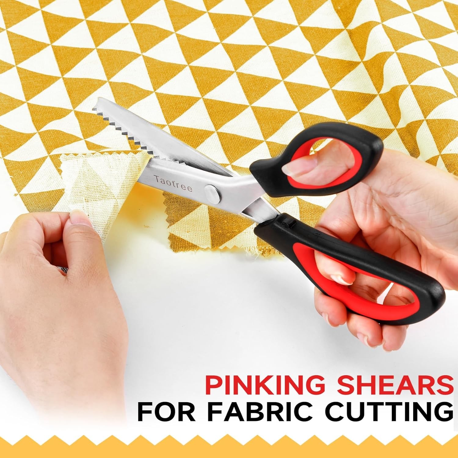 Pinking Shears for Fabric Cutting, Taotree 9.5" Sewing 9.5 in, Red Black 