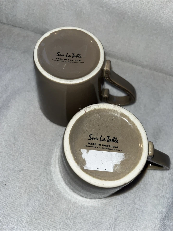 SUR LA TABLE Tazas de café de gres gris punto elevado desgastado Portugal lote 2 Foto 4 de 4