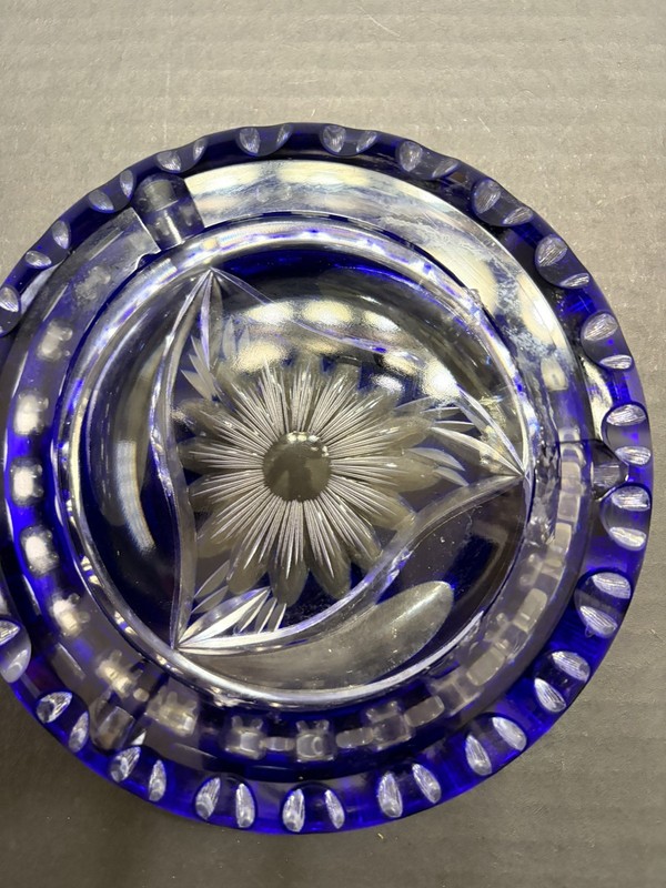1940s Cobalt Blue Bohemian Crystal Ashtray