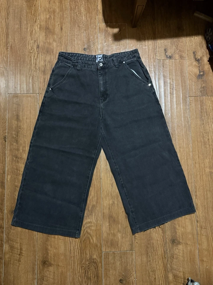 Jeans preto bordado vintage skatista folgado skates psicóticos - Imagem 2 de 4