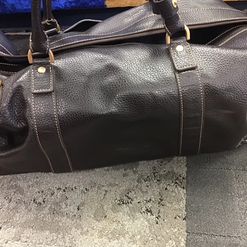 Brooks Brothers Rolling Duffle de Couro Marrom Rolling Duffle com Alça e Alça 22” - Imagem 3 de 4