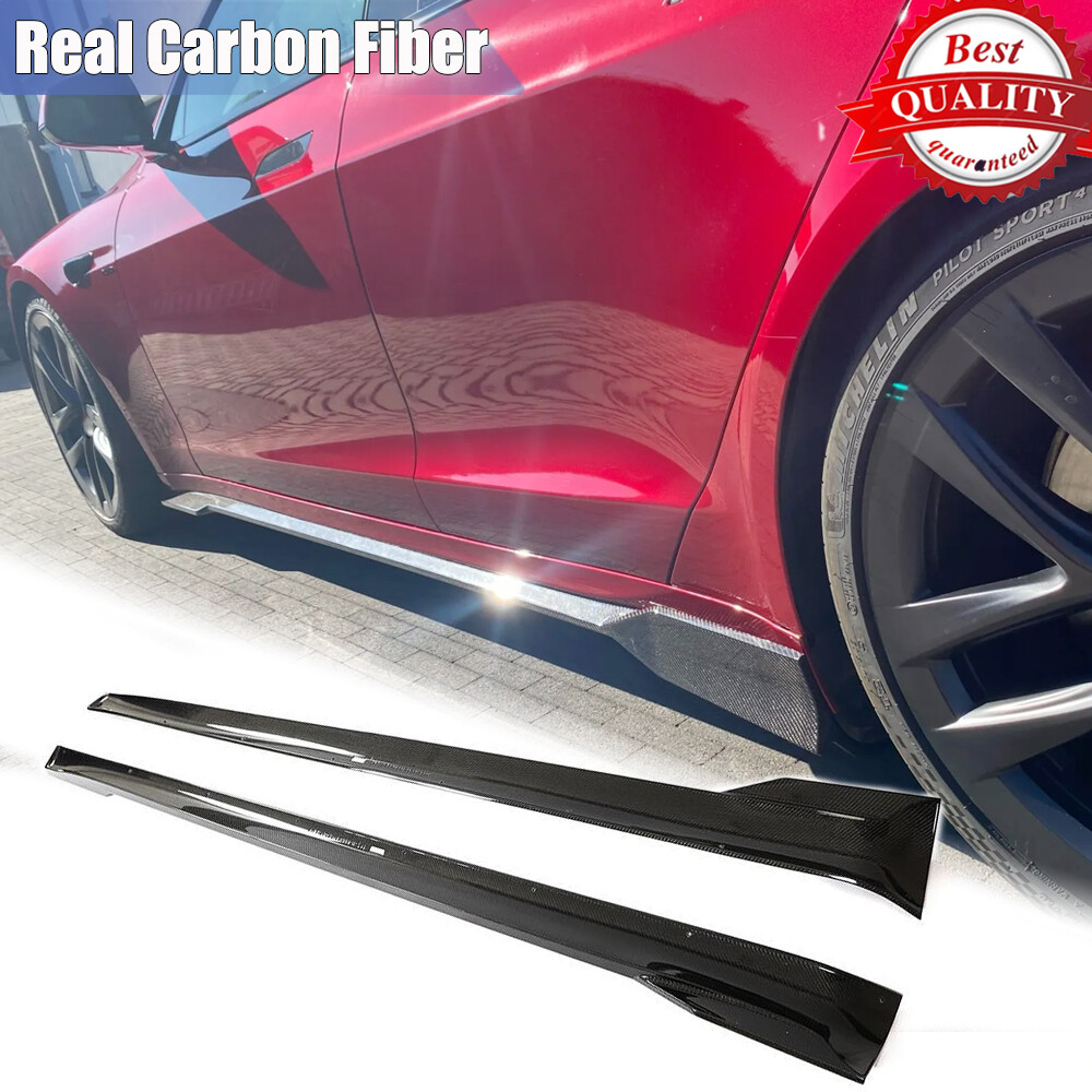 For Tesla Model S Plaid 2021-2024 Real Carbon Side Skirt Extension 