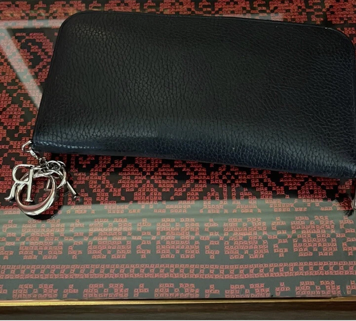 CHRISTIAN DIOR Diorissimo Voyageur Zip Long Portefeuille Sac à Main Cuir Marine/Rose