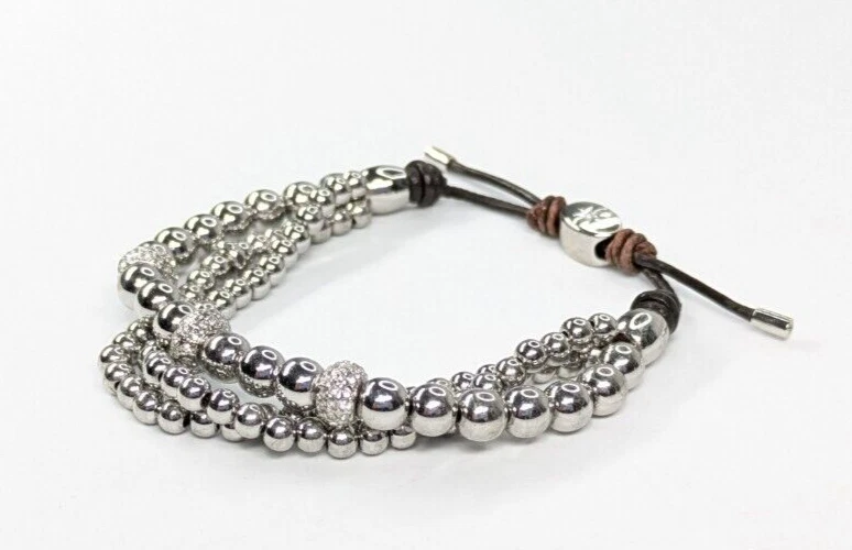 化石签名多股银色球珠铺水钻调节手链 — 第 4/4 张图片