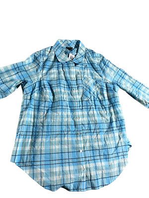 Torrid Blouse Lizzie Button up  Blue  Plaid Cotton  Womens 1 1x 14-16   NEW