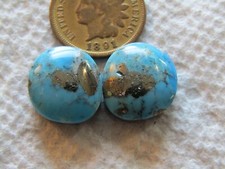 2 Kingman Pyrite Turquoise Cabochons 18 carats Arizona Cabs Matching Set Block