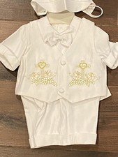 Baby Boy Christening Baptism white Outfits set. Gold Cross XS-S-M-XL