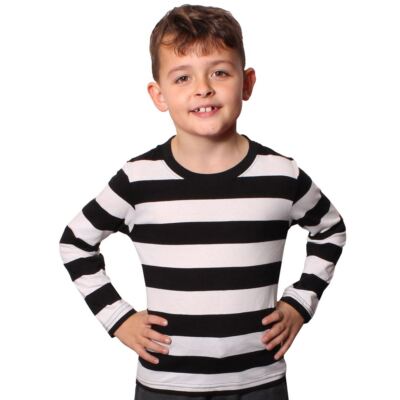 CHILDS STRIPED T SHIRT TOP BLACK AND WHITE FANCY DRESS LONG SLEEVE BOOK DAY  UK