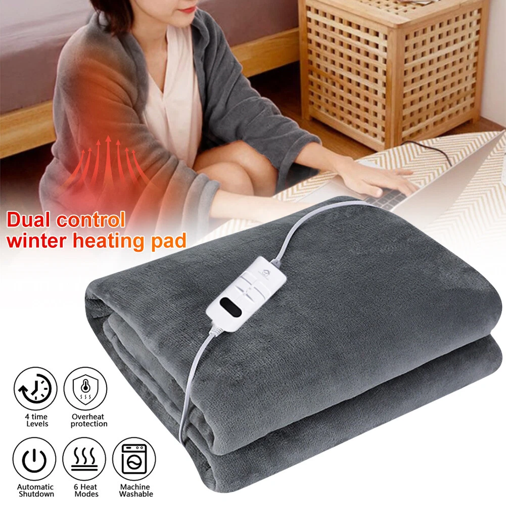 2Heat Settings Electric Heated Blanket w/Switch Winter Body Warmer 150x65cm  Gray | eBay