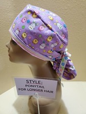 Egg Animals glitter Easter Women's Ponytail Surgical Scrub Hat/Cap Handmade