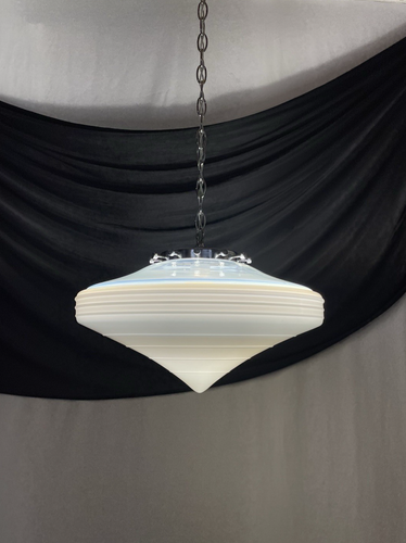 LARGE 19" Antique Vtg Art Deco Glass Pendant Light 1920s 1930 1940s Diner Atomic - Picture 22 of 24
