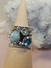 Larimar, Moonstone  Aquamarine Ring   Sterling Silver