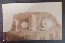 vtg postcard RPPC ENgland silver tankard cup lids bowl old htf real photo art