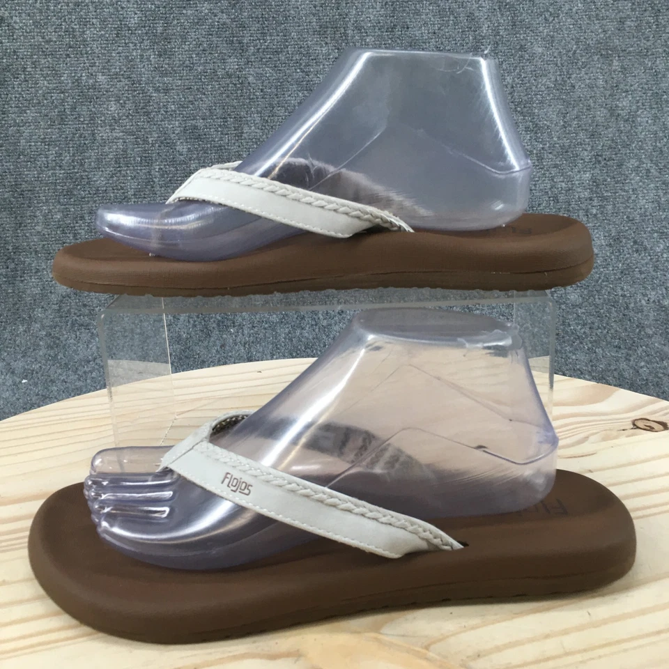 Sandalias Flojos para mujer 10 chanclas tanga planas sin cordones de cuero sintético blanco Foto 2 de 4