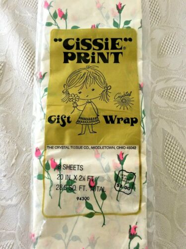 Vtg Mid Century Cissie Print Gift Wrap NIP 28 sq ft Pretty Pink Rosebud Print - Picture 1 of 3