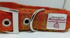 Dog Collar - Orange check HARRIS TWEED matching Leads Various sizes FREE P&P
