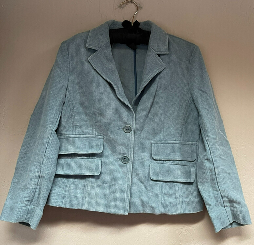 Club Monaco Women's Size 6 Teal Cotton Waffle Textured Business Blazer Jacket