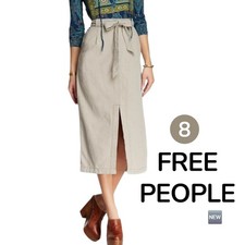 New Free People Easy Breezy Midi-Skirt Linen Cotton Blend Taupe - size 8