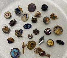 Lot of 24 Vtg Pins & Tie Tacks &ndash; Enamel, Fraternal, Religious, KofC, Habana, Etc