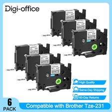 6Pk TZe-231 Label Tape Black/White TZ231 For Brother P-Touch PT-H110 Maker 12mm