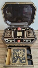 19th Century Chinoiserie Gilded Sewing Box w/ 36 Pieces C.R. Fenton & Co London