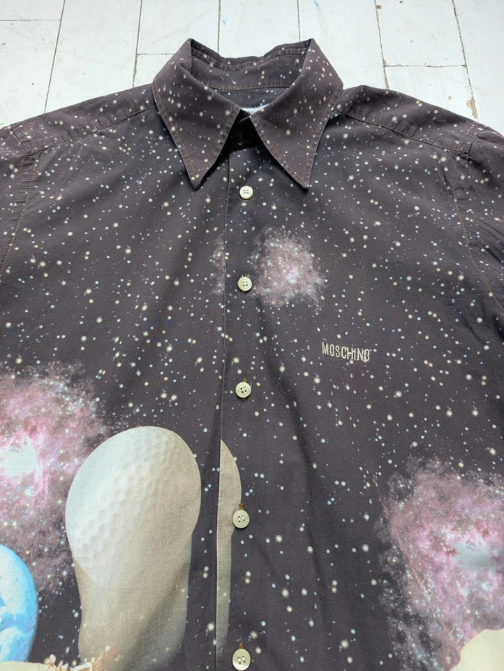 MOSCHINO Shirt Size XL Beautiful GOLF / SPACE Design Short Sleeve SUPER COOL - Image 3 of 4