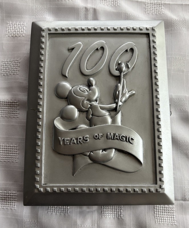 Walt Disney World Pewter Picture Frame And Mickey Mouse Pin "100 Years Of Magic"