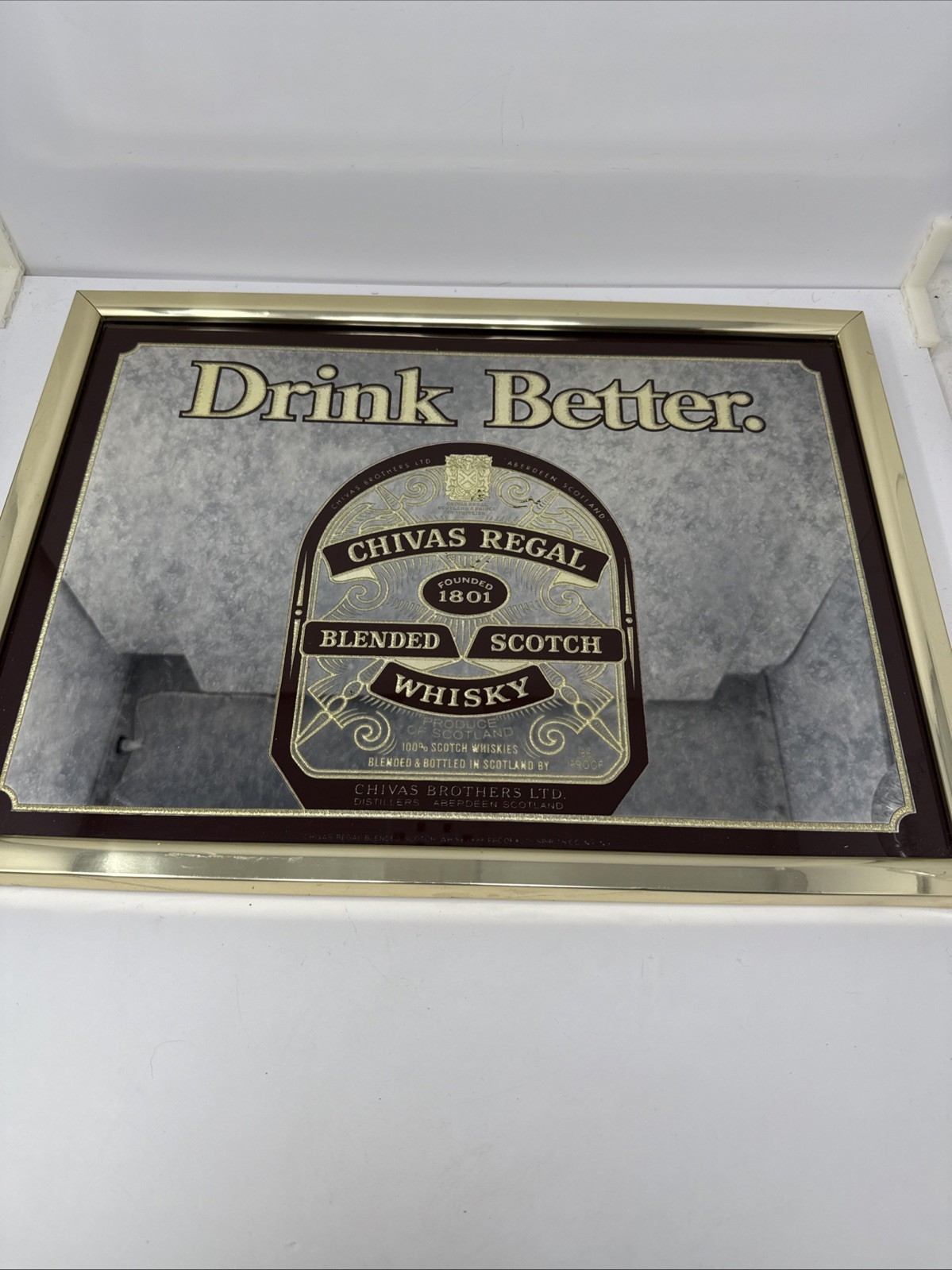 Chivas Regal Blended Scotch Whisky Framed Bar Mirror Sign 19”x14”